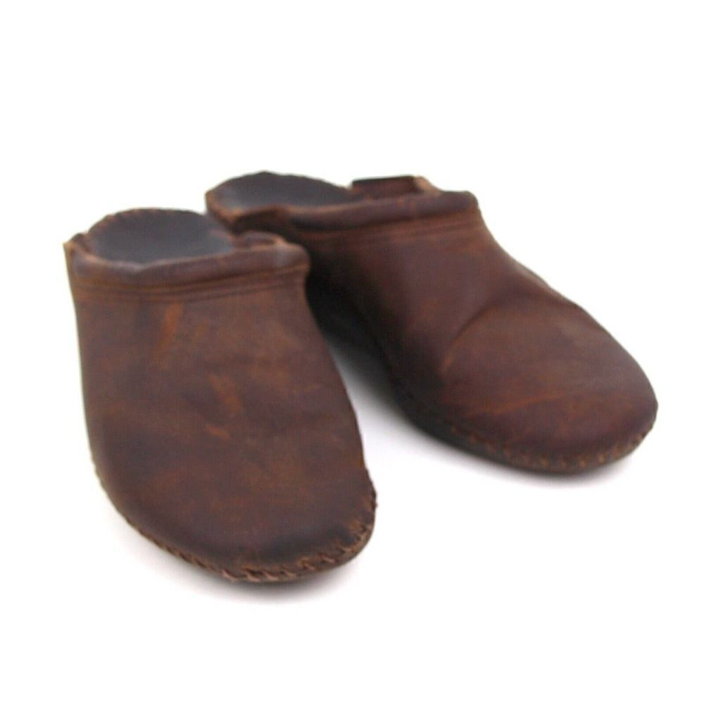 ITALY NATURAL SPORT BROWN GENUINE LEATHER LOW HEEL SANDALS SHOES MULES SZ 8M